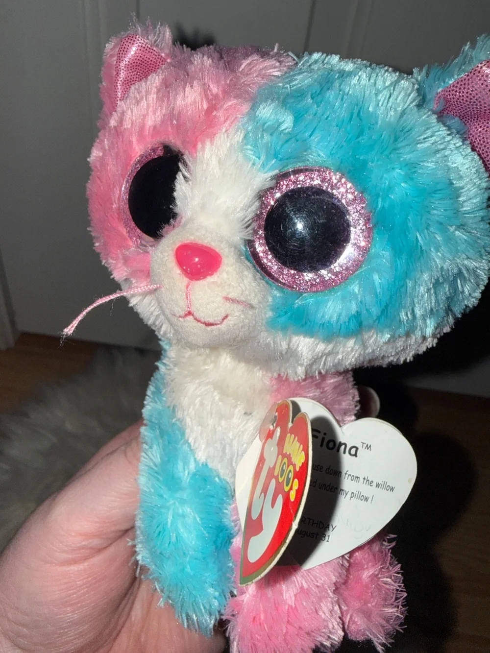 Ty Beanie Boos 6 inch FIONA the Cat JUSTICE EXCLUSIVE! Glitter eyes MWMT!! RARE!